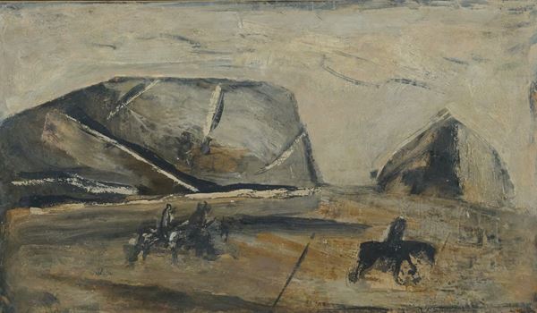 Mario Sironi - Montagne, cavalli, cavaliere
