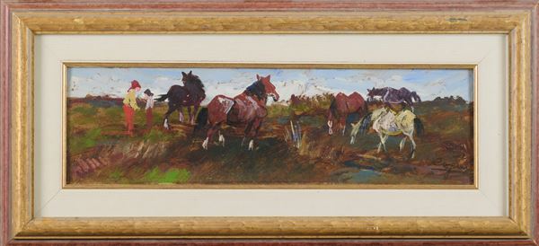 Basso Ragni - Paesaggio con cavalli e figure