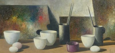 La tavolozza realista, olio su tela, 1998, cm. 40x80
