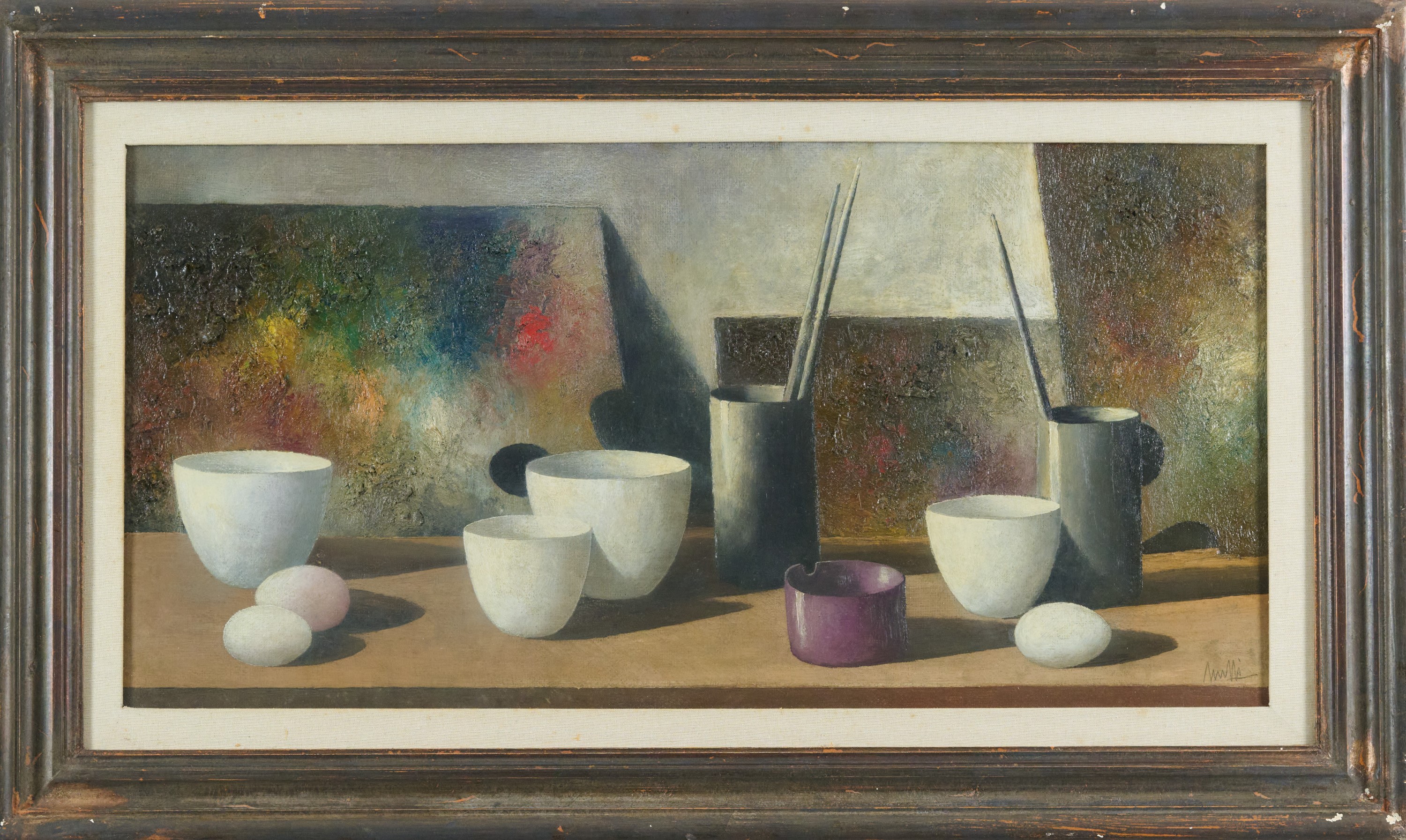 Marcello Scuffi - La tavolozza realista, olio su tela, 1998, cm. 40x80
