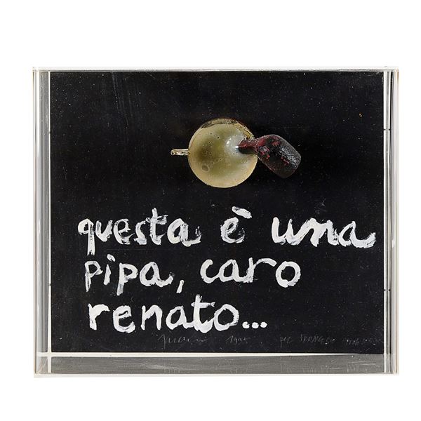 Sarenco (Isaia Mabellini) : Questa è una pipa, caro Renato  (1995)  - Accumulazione e tecnica mista su tavola - Asta Asta di Arte Moderna e Contemporanea - Fabiani Arte