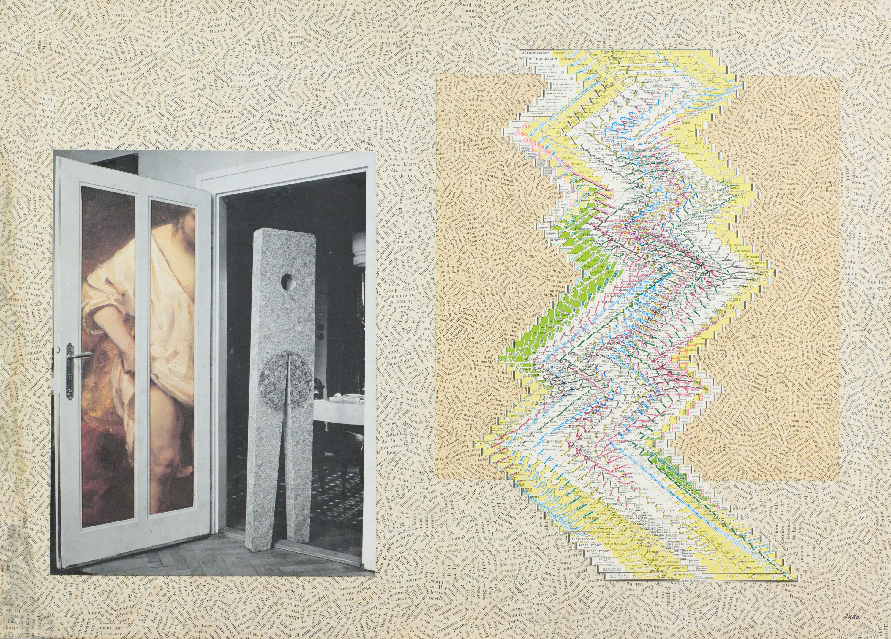 Jiri Kolar - Saskia v Metru, collage su tavola (1980)
