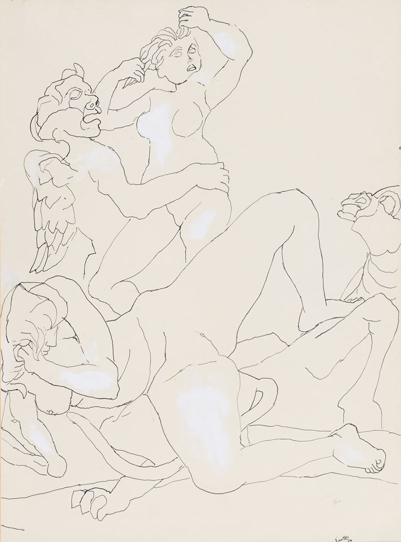 Renato Guttuso - Palagonia - Tecnica mista su carta, 1973