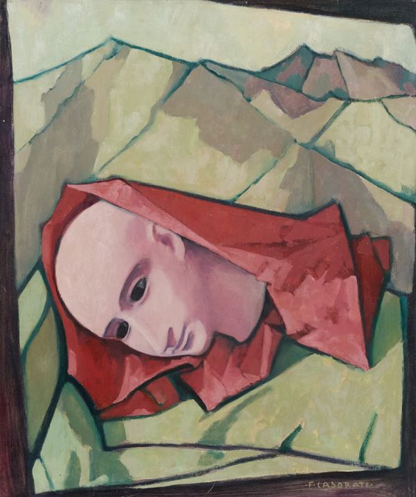 Felice Casorati - Testa di gesso con il drappo rosso
