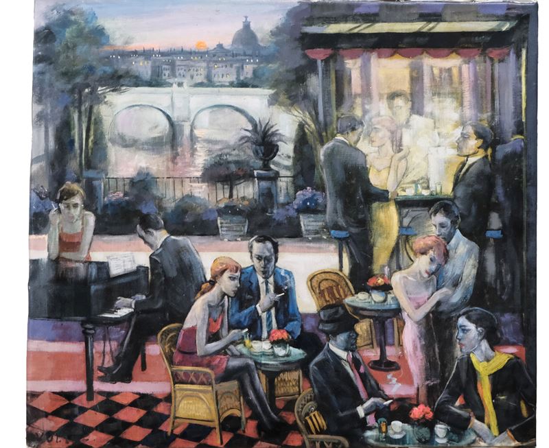Jovan Vulic - Bar sul Tevere, olio su tela