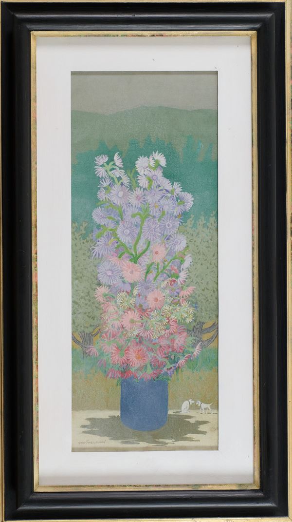 Marcello Boccacci - Vaso di fiori e paesaggio