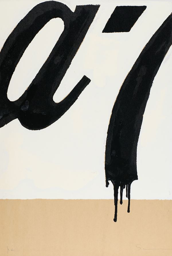 Mario Schifano : Senza titolo   (1983)  - Serigrafia su carta gialla applicata su cartone - Asta Asta di Arte Moderna e Contemporanea - Fabiani Arte