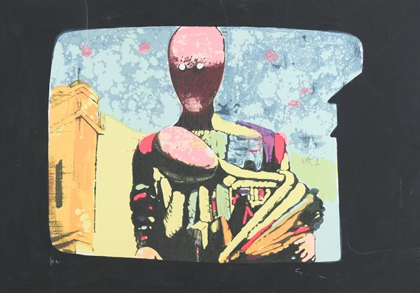 Mario Schifano : Omaggio a De Chirico  - Serigrafia su cartoncino - Asta Asta di Arte Moderna e Contemporanea - Fabiani Arte