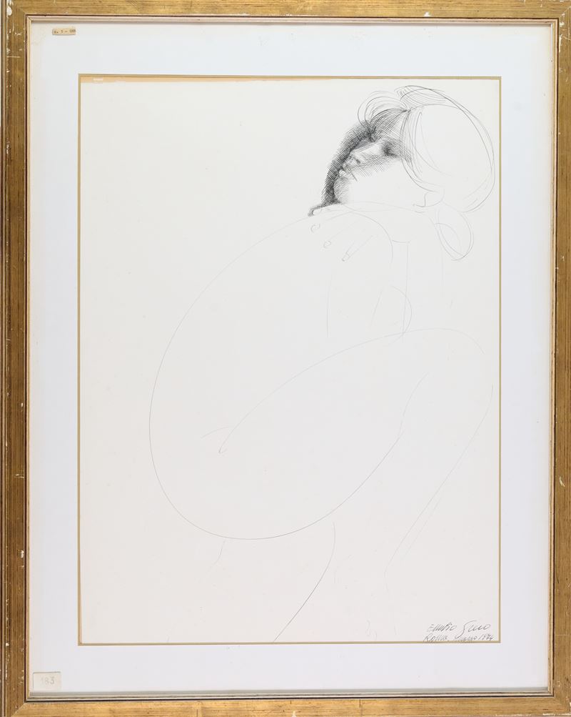 Emilio Greco - Figura femminile, china su cartoncino, 1974