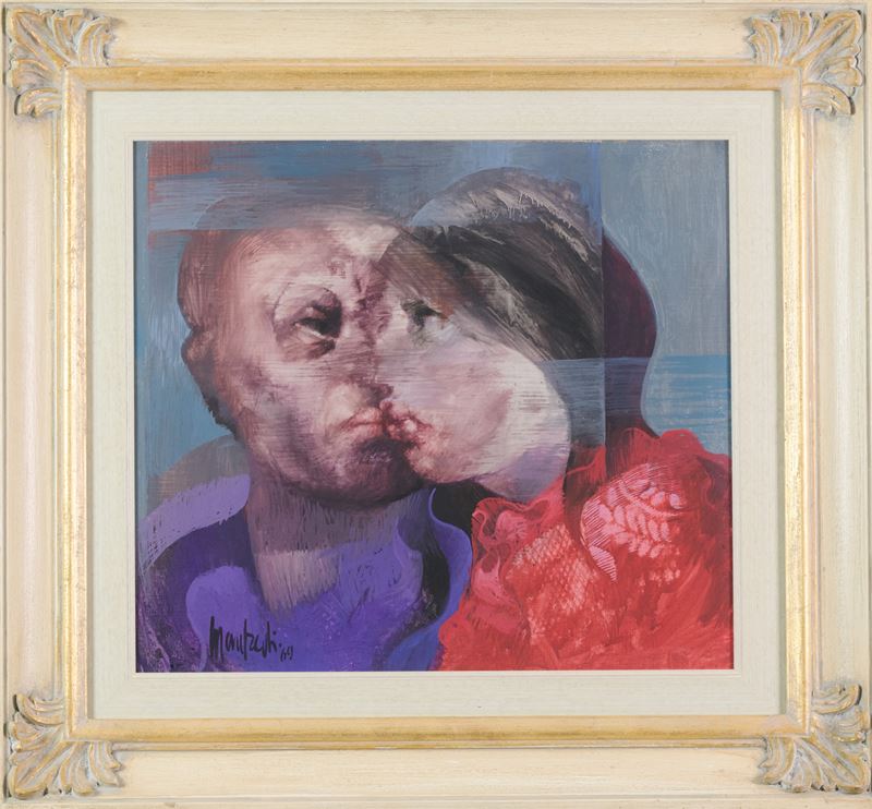 Manfredi Lombardi - Due personaggi, tempera su masonite