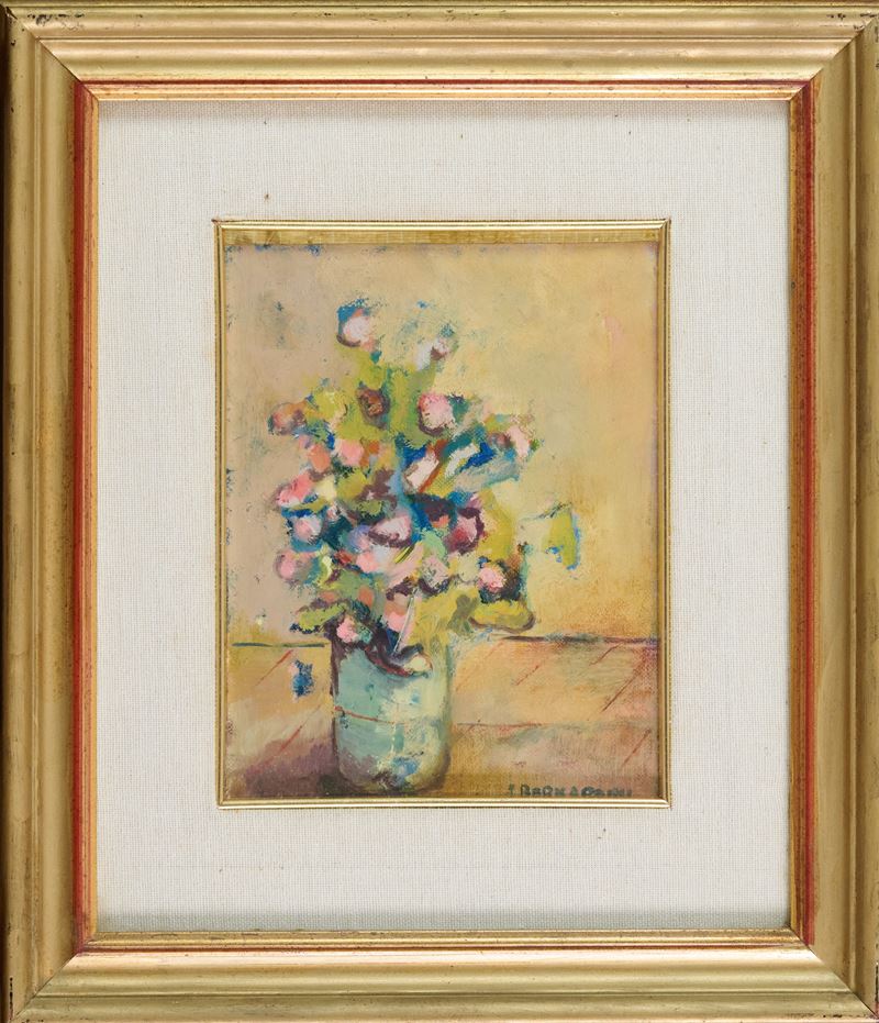 Piero Bernardini - Vaso di fiori, olio su cartone telato