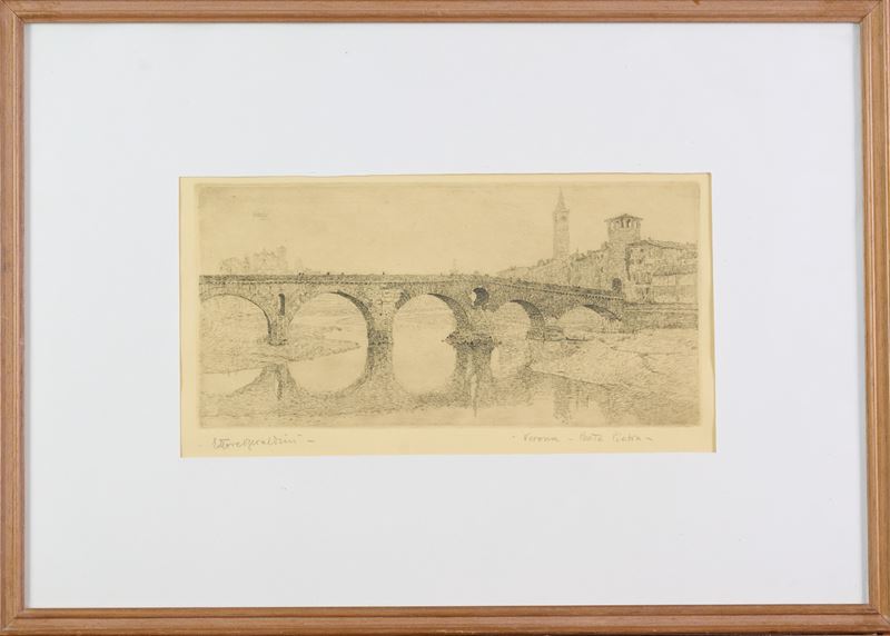 Ettore Beraldini - Verona - Ponte Pietra, acquaforte