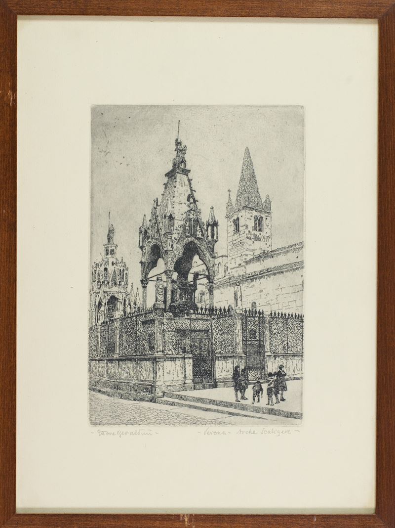 Ettore Beraldini - Verona - Arche Scaligere, acquaforte