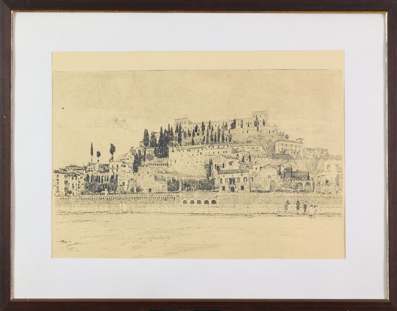 Ettore Beraldini - Verona - Castel San Pietro, acquaforte