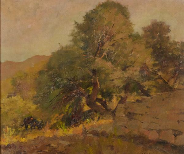 Carlo Domenici - Vegetazione con figure e animale