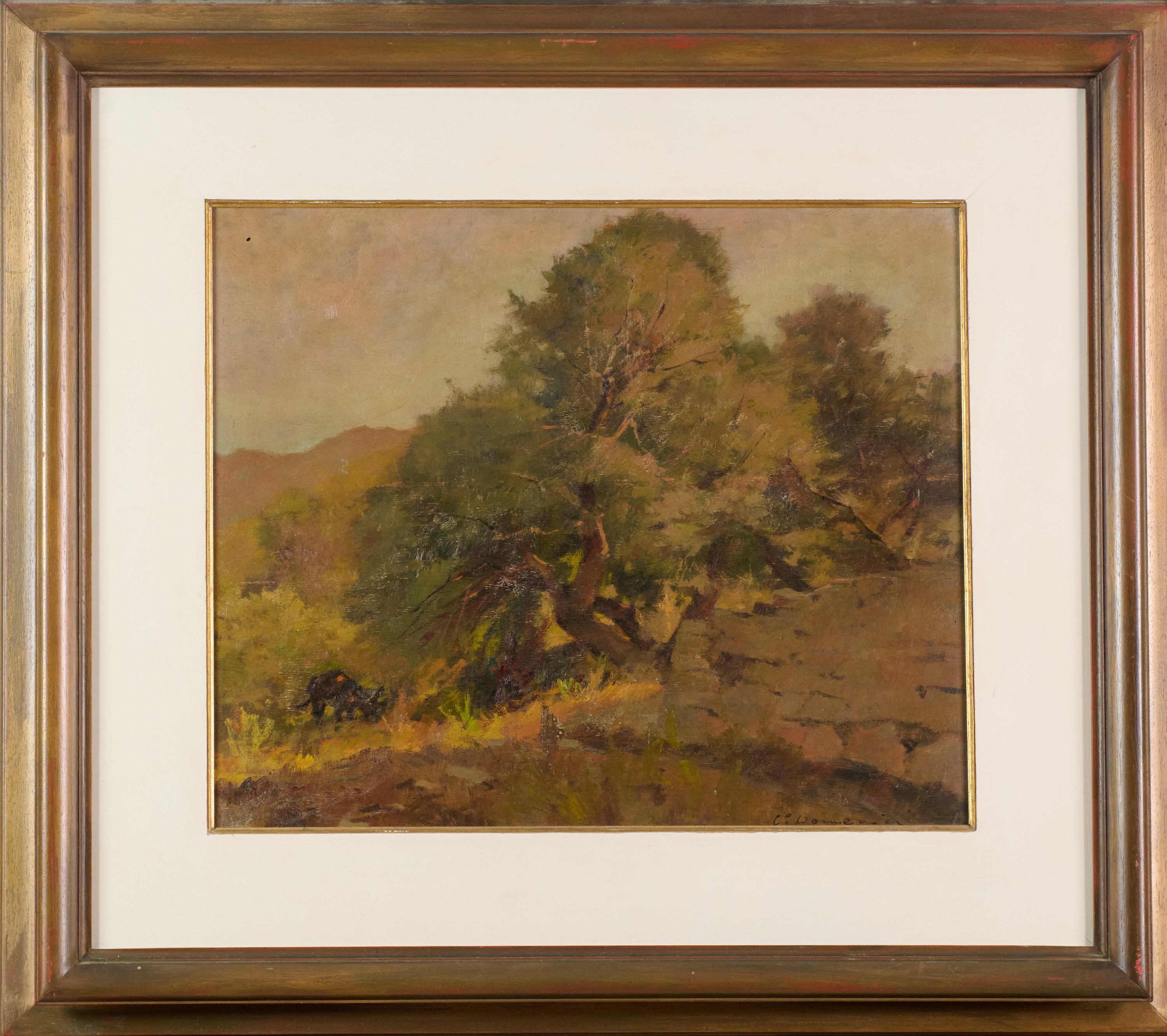Carlo Domenici - Vegetazione con figure e animale, olio su tavola