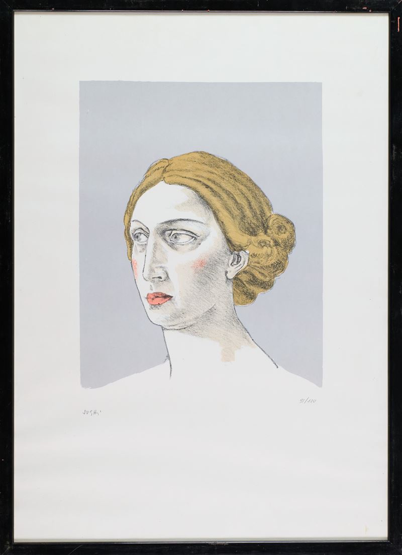Alberto Sughi - Volto di donna, litografia su cartoncino