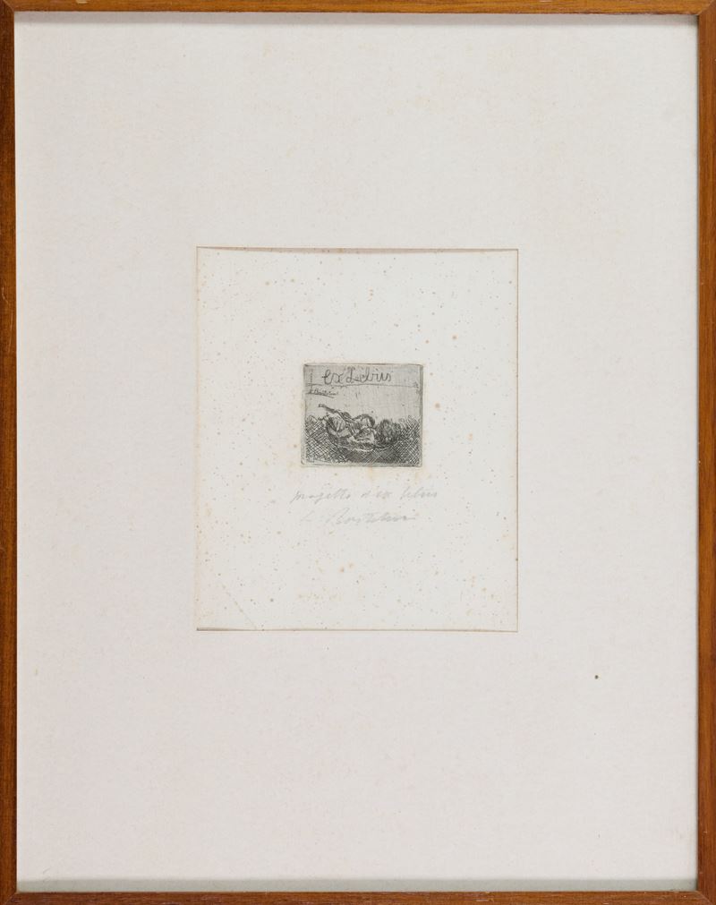 Luigi Bartolini - Progetto Exlibris, acquaforte su cartoncino