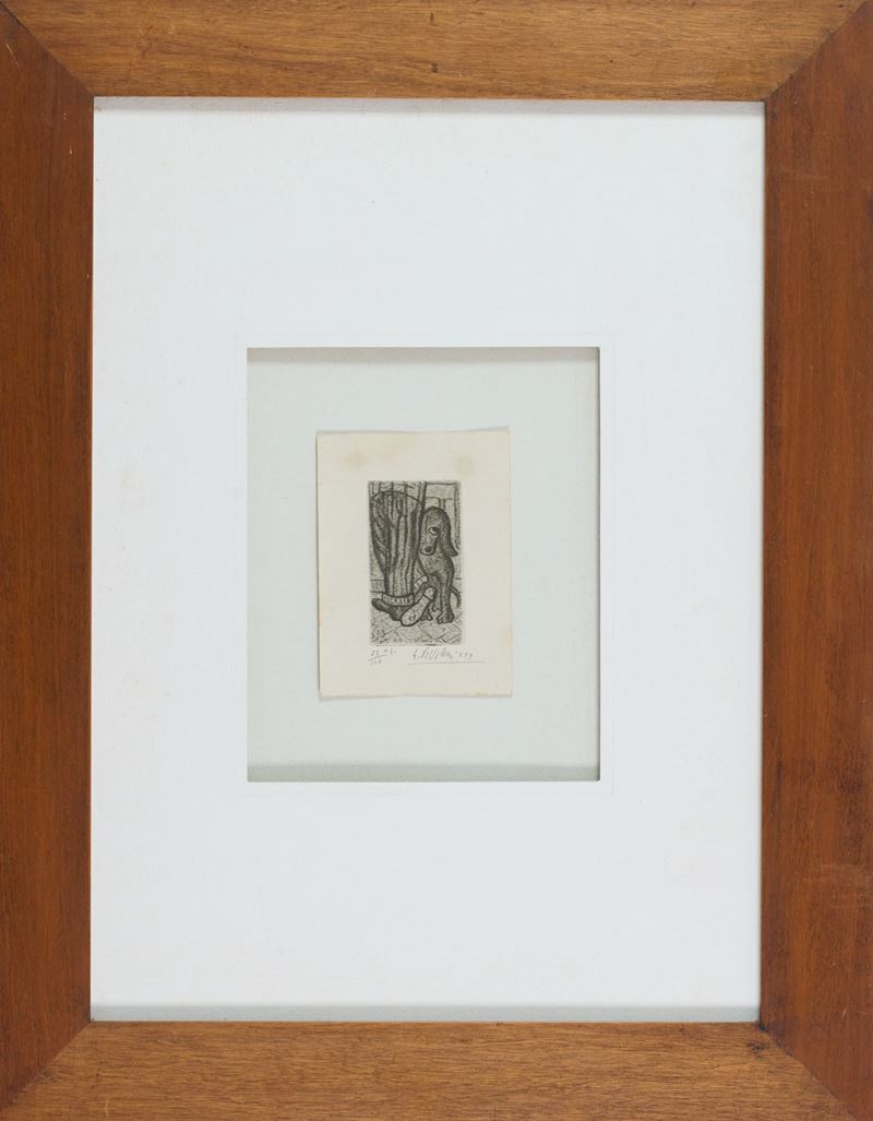Giuseppe Viviani - Cane nel negozio, acquaforte del 1959