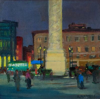 Piazza Colonna (Roma), olio su tavola