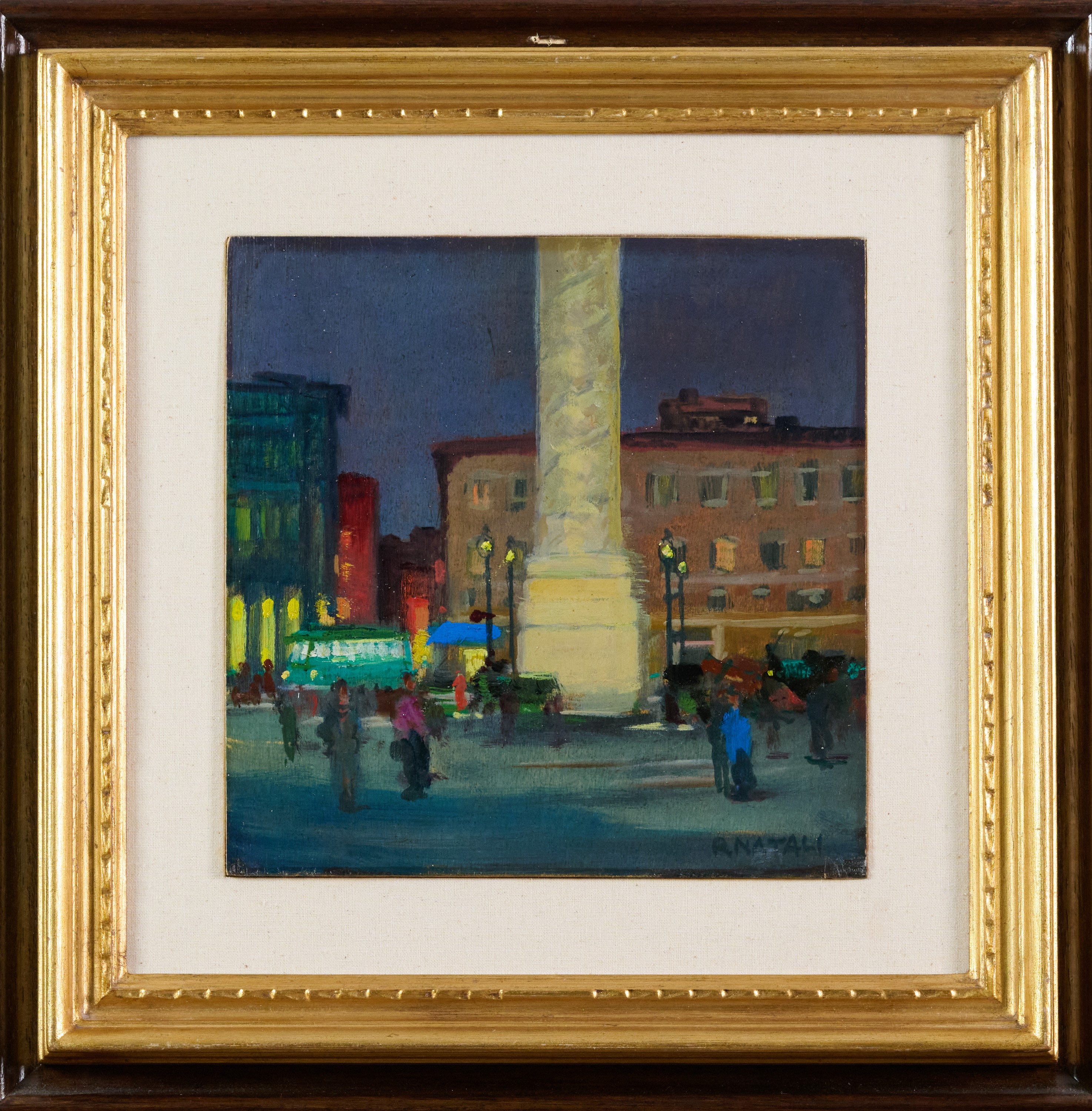 Renato Natali - Piazza Colonna (Roma), olio su tavola