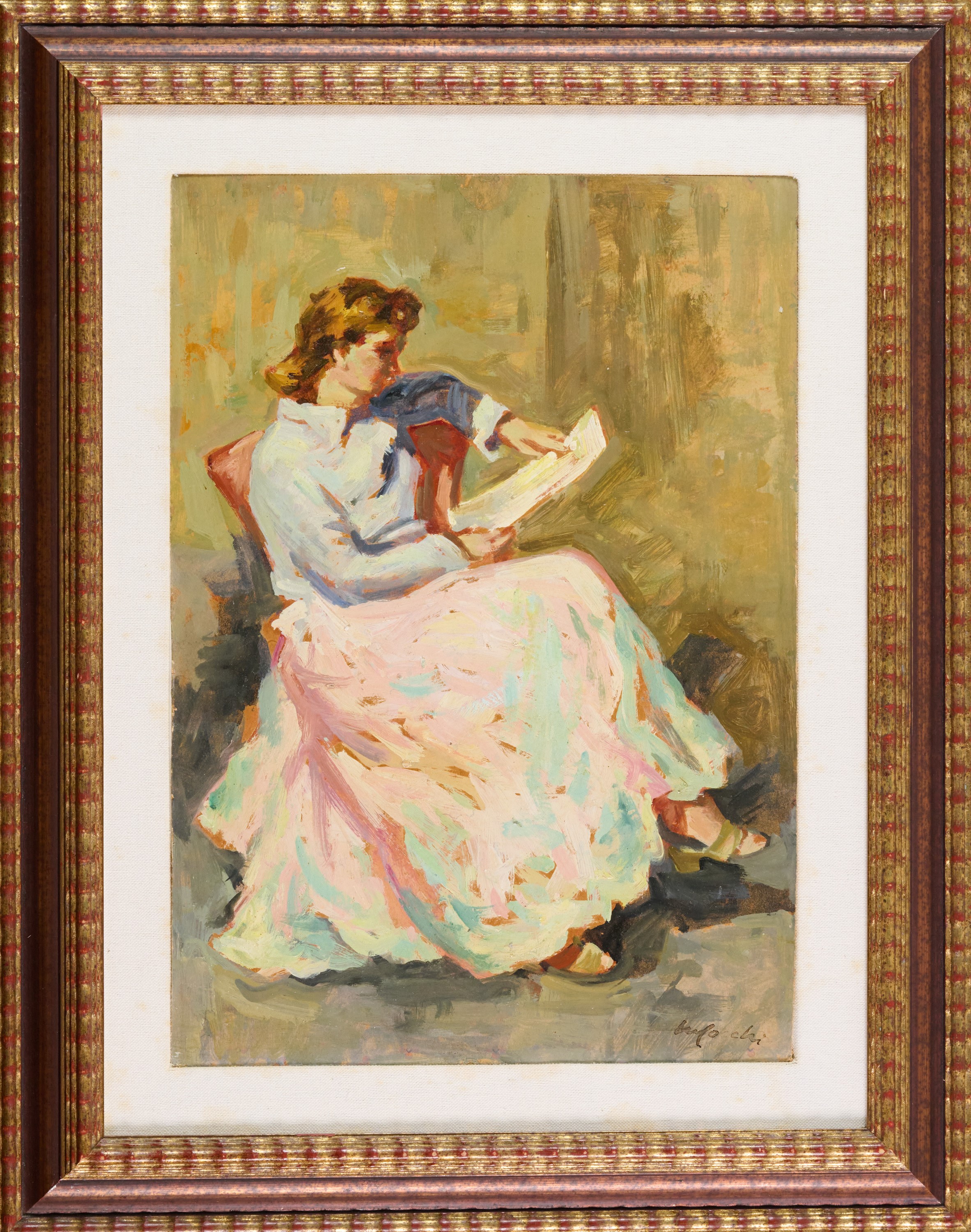 Mario Cocchi - Donna che legge, olio su cartone