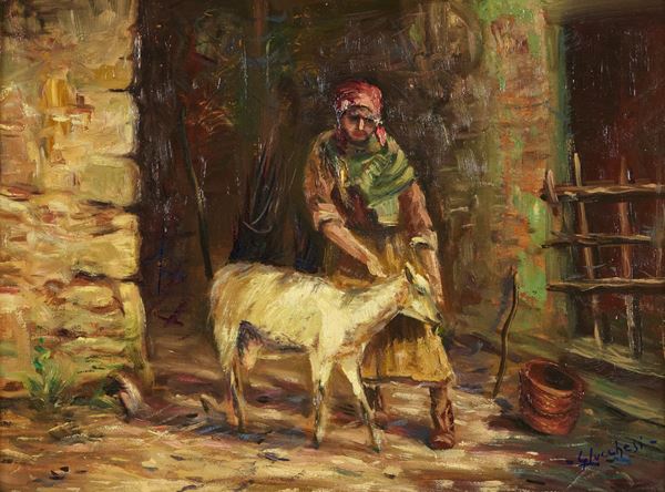 Giorgio Lucchesi - Contadina nella stalla