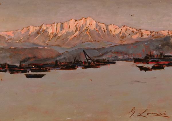 Giovanni Lomi - Barche ormeggiate al tramonto