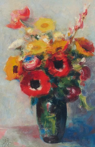 Vaso di fiori, olio su tavola