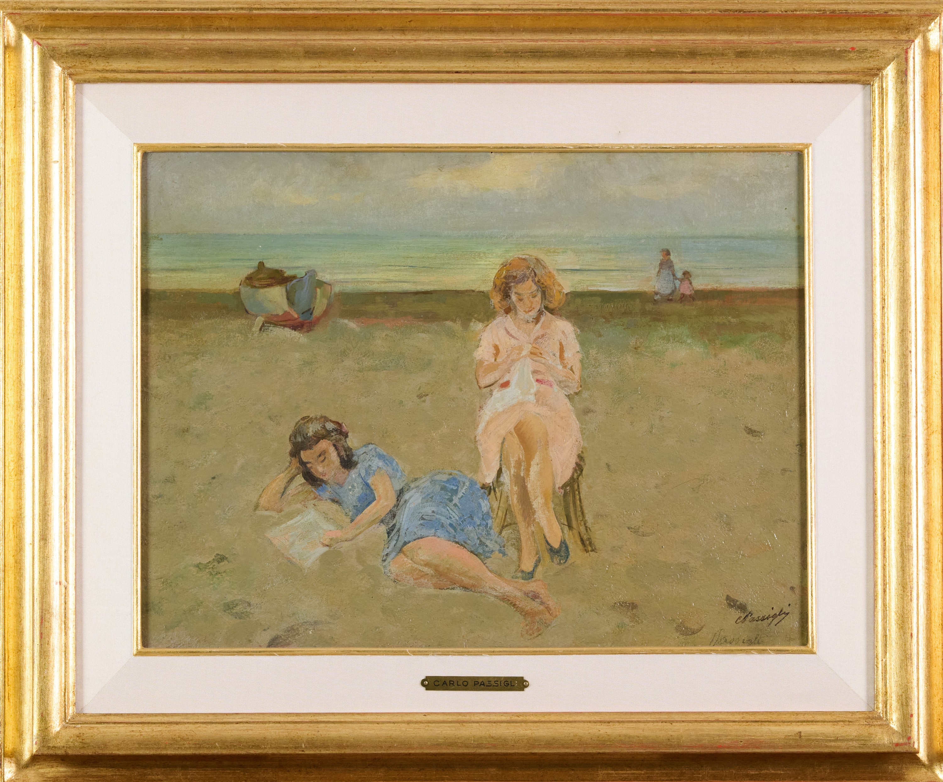 Carlo Passigli - Sulla spiaggia, olio su tavola