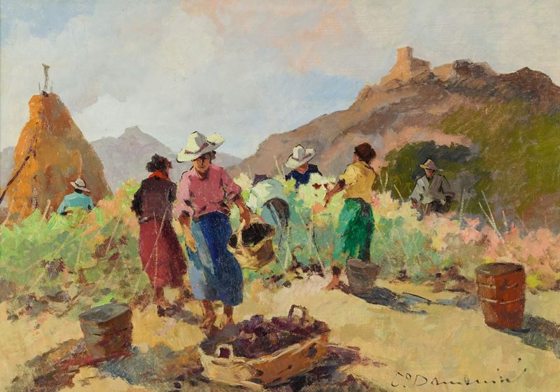 Carlo Domenici - Vendemmia, olio su faesite, cm 50x70