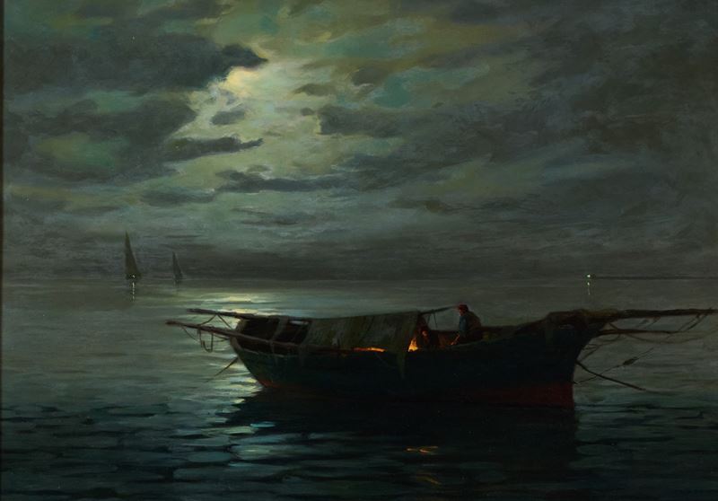 Renuccio Renucci - Notturno su mare, olio su tavola