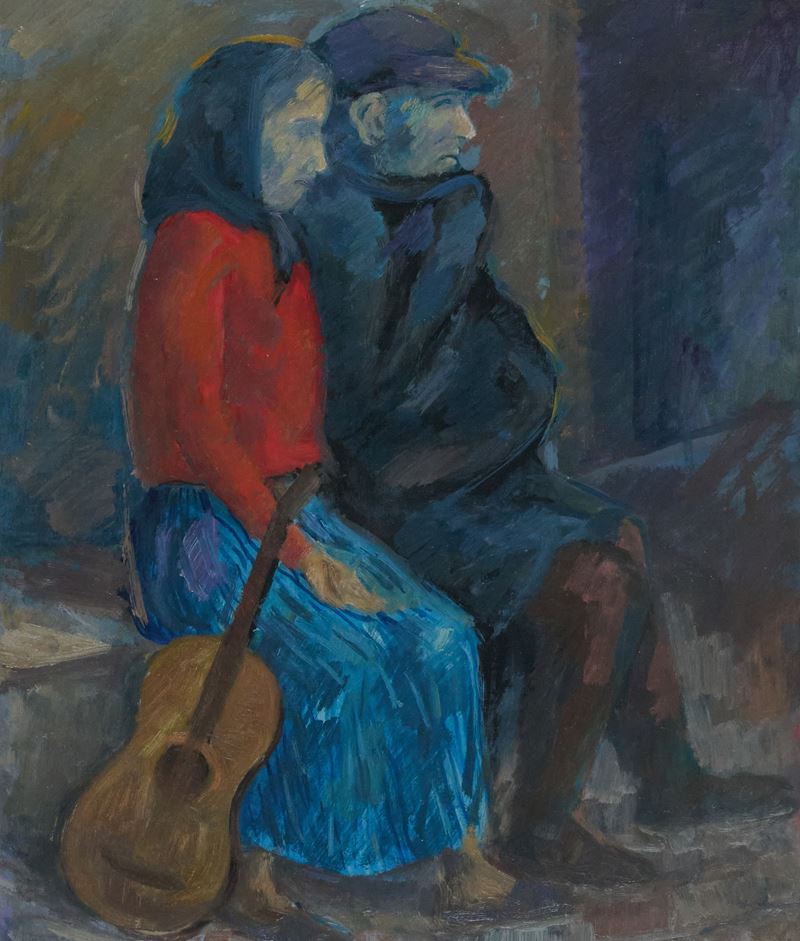 Quinto Martini - I mendicanti della mia strada, olio su cartone telato