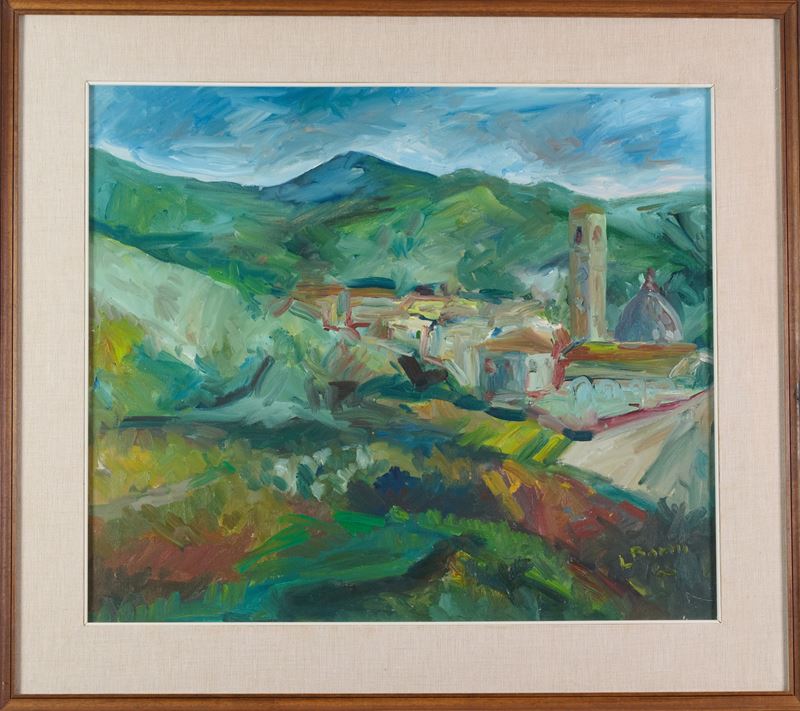 Luigi Barni - Paesaggio con chiesa e campanile, olio su tela