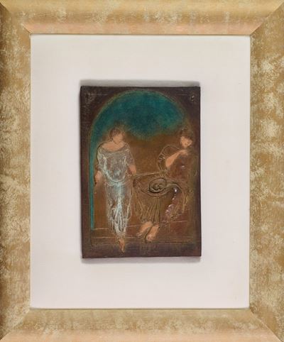 Scena sacra, basso rilievo in bronzo dipinto