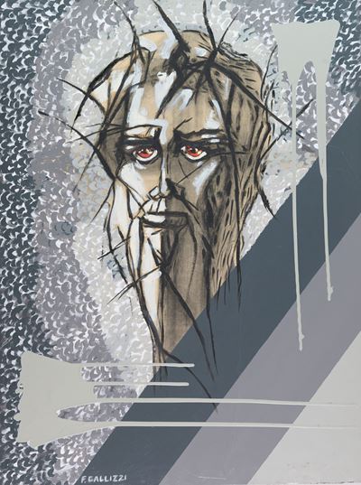 Senza titolo, acrilico, carboncino e collage su tela