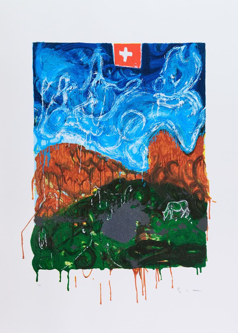 Mario Schifano - Senza titolo - Serigrafia materica su carta