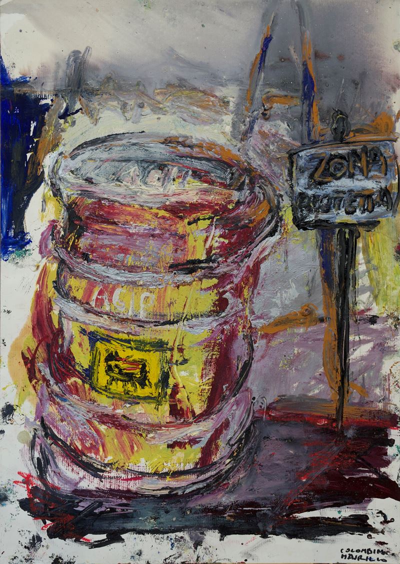 Maurilio Colombini - Zona protetta, olio su carta