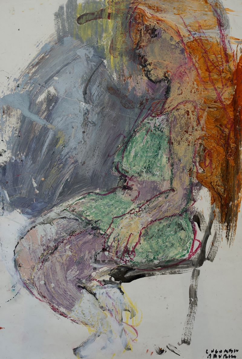 Maurilio Colombini - Donna seduta, olio e pastello su carta
