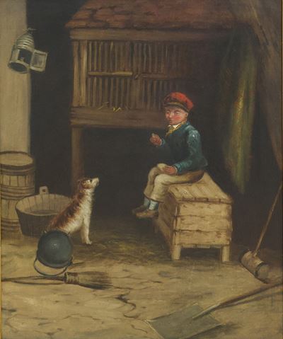Interno con bambino, olio su tela