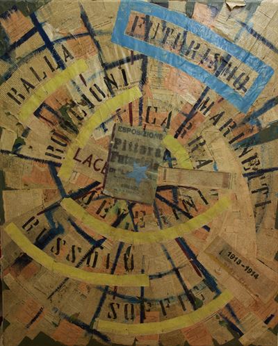 Pittura futurista, collage e tecnica mista su tela