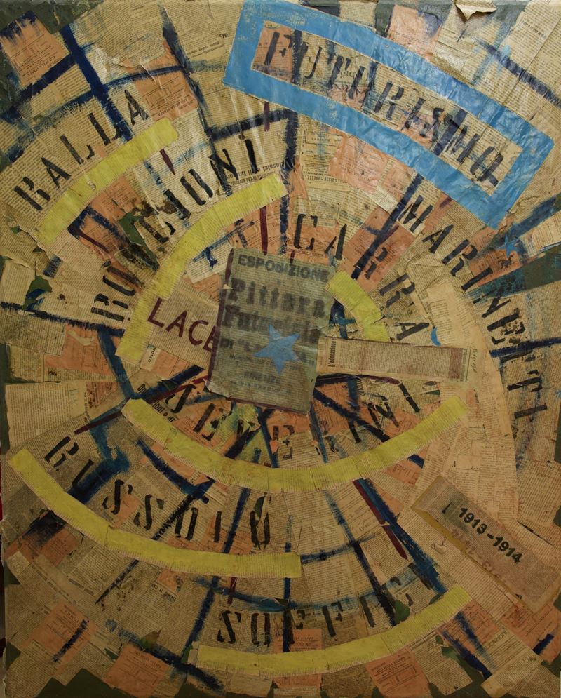 Anonimo - Pittura futurista, collage e tecnica mista su tela