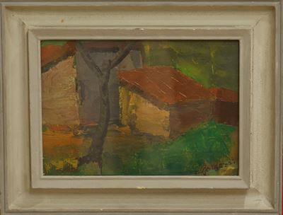 Paesaggio, olio su cartone