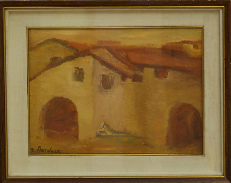 Enrico Bardazzi - Casolare, olio su faesite