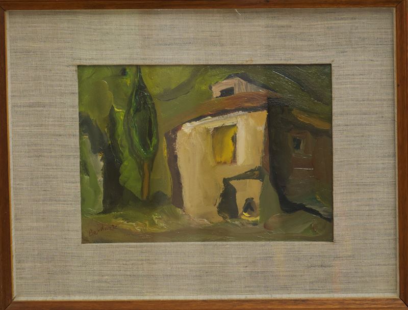 Enrico Bardazzi - Casolare, olio su faesite