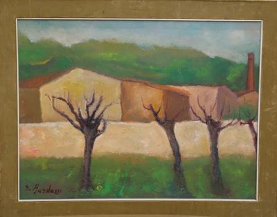 Paesaggio, olio su tavola