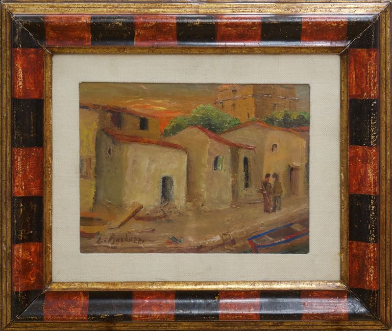 Enrico Bardazzi - Viareggio - Vecchia Darsena, olio su cartone