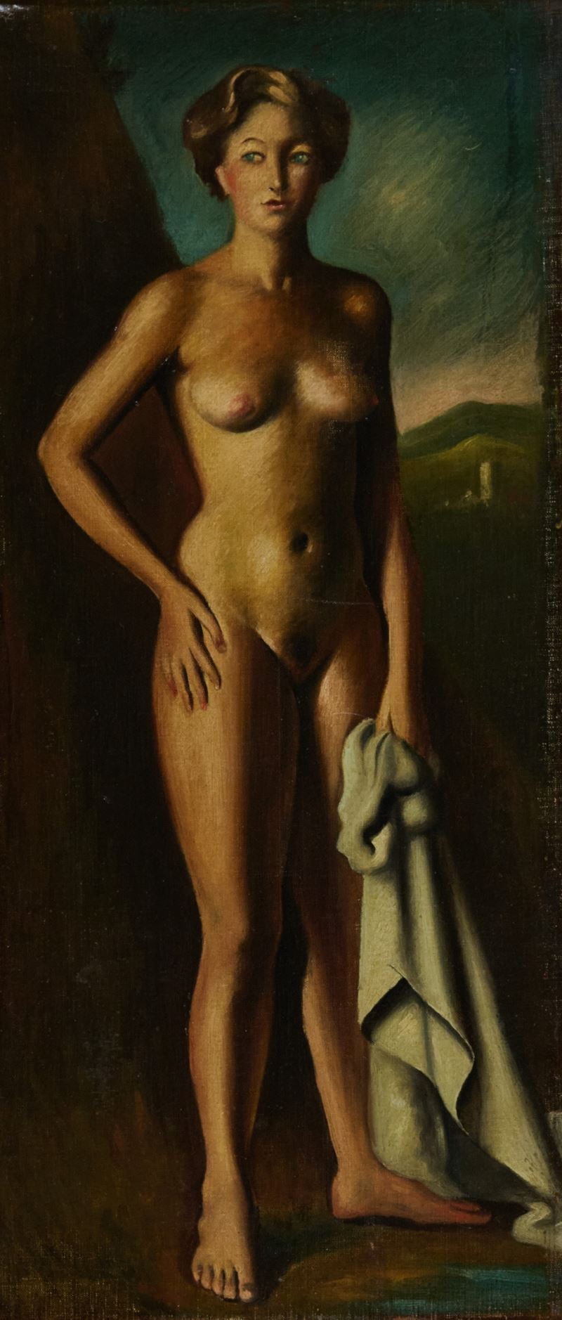 Gregorio Sciltian - Bagnante (Nudo nel paesaggio), olio su tela