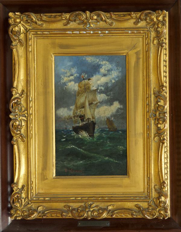 Ugo Manaresi - Marina con piroscafo