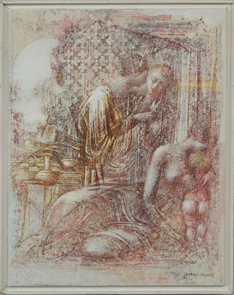 Elvio Marchionni - Figure - Tecnica mista su tavola